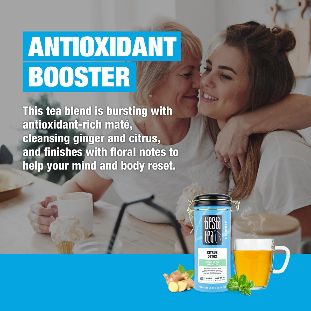 Tiesta Tea Mint Chamomile infusion emphasizing soothing herbal balance
