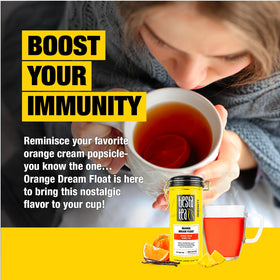 Hot brew being poured from Orange Dream Float into a mug.