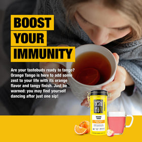 Tiesta Tea Orange Tango hot cup ready for a refreshing afternoon pick-me-up.