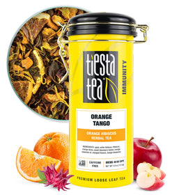 Tiesta Tea Orange Tango loose leaf tin front, ready for hot or iced brews.
