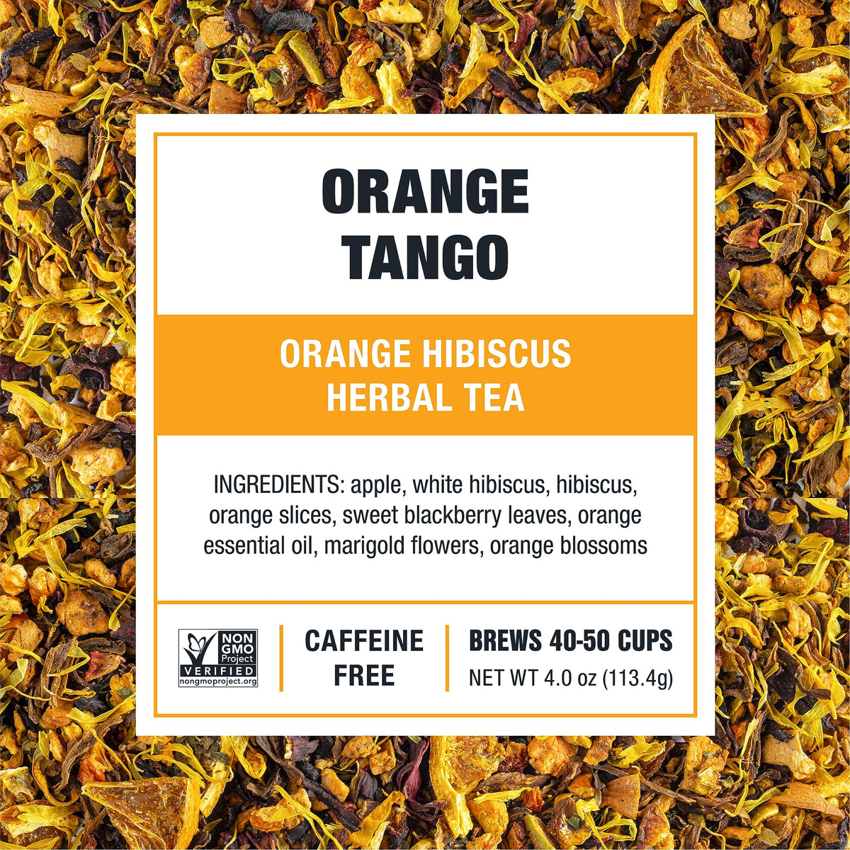 Tiesta Tea Orange Tango rooibos fruit blend delivers a vibrant aroma.