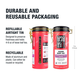 Tiesta Tea Passion Berry Jolt branding closeup conveys energy and freshness.