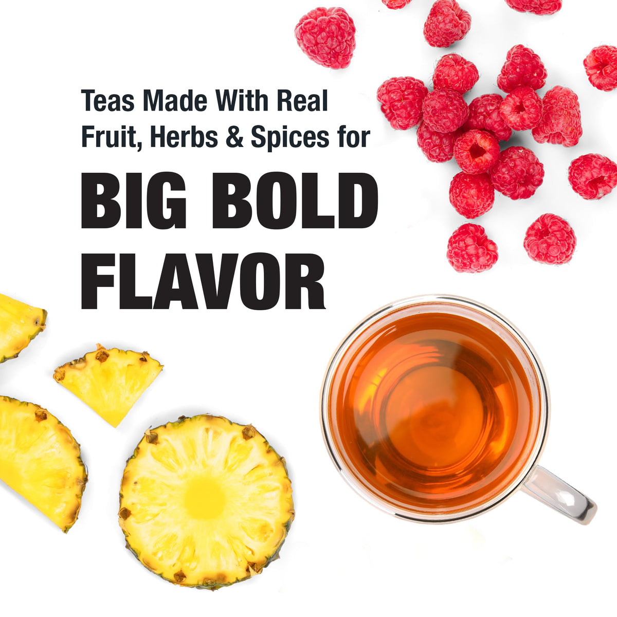 Tiesta Tea Passion Berry Jolt iced brew reveals vibrant color and flavor.
