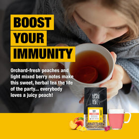 Tiesta Tea Peach Party tea steeping to create a refreshing hot cup.