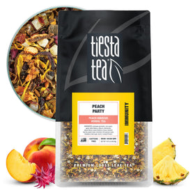 Tiesta Tea Peach Party loose leaf tea ready to brew for a fruity cup.