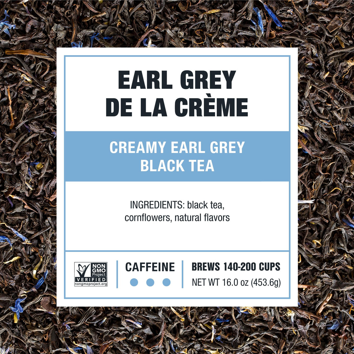 Tiesta Tea Premium loose-leaf blend shows vibrant leaves and aroma.