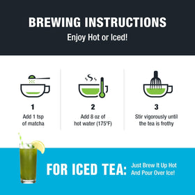 Tiesta Tea resealable pouch of matcha, keeps powder fresh for up to 170 servings.
