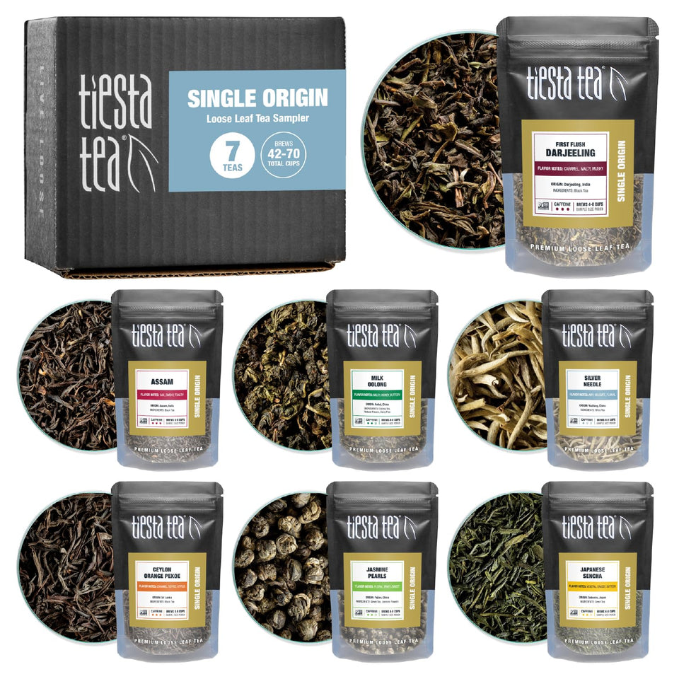 Tiesta Tea single origin sampler packaging for gifting and tasting at home.
