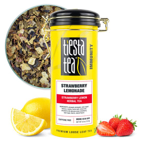 Tiesta Tea Strawberry Lemonade tin front view showing airtight storage for freshness.