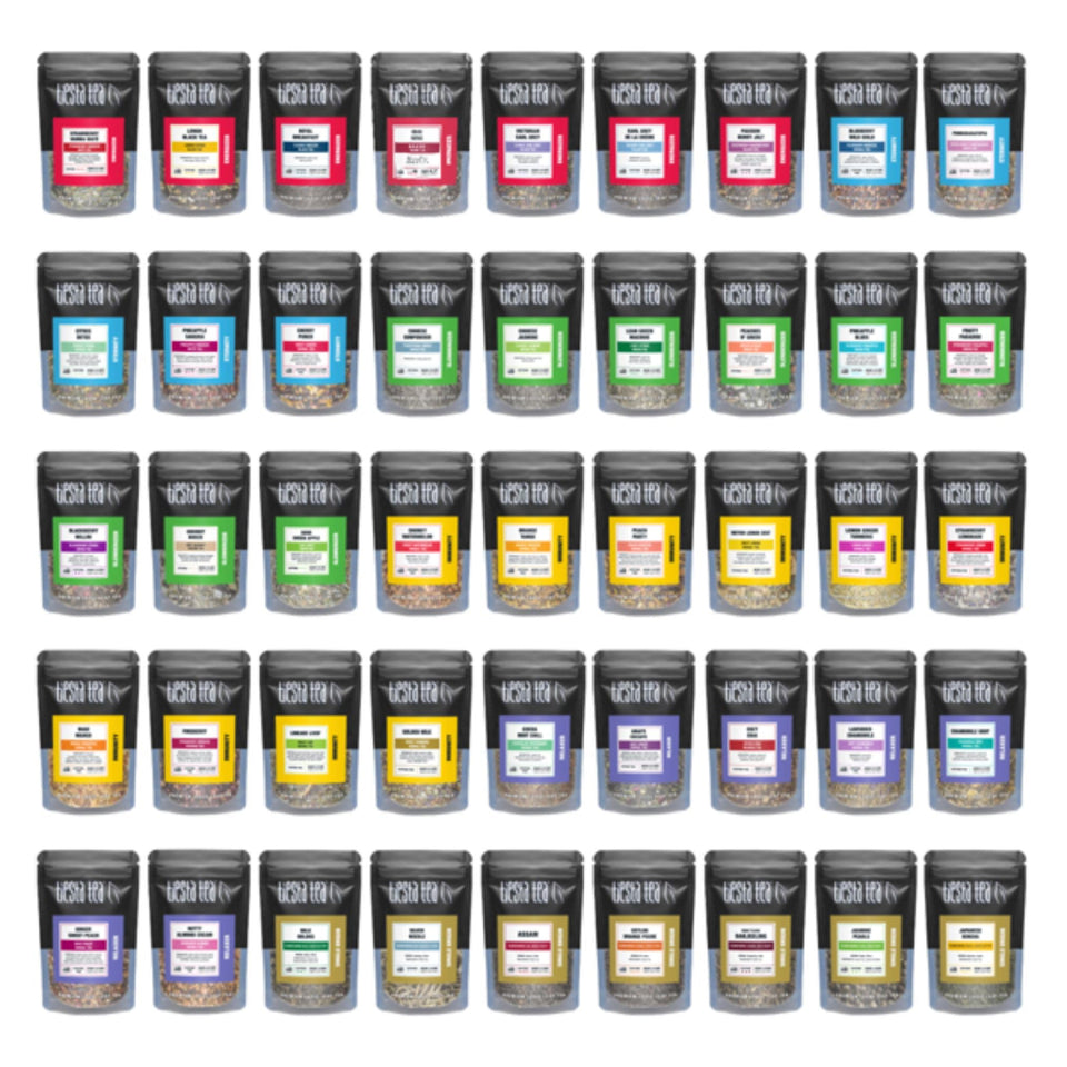 Tiesta Tea tasting sampler front packaging showing variety and gift-ready set