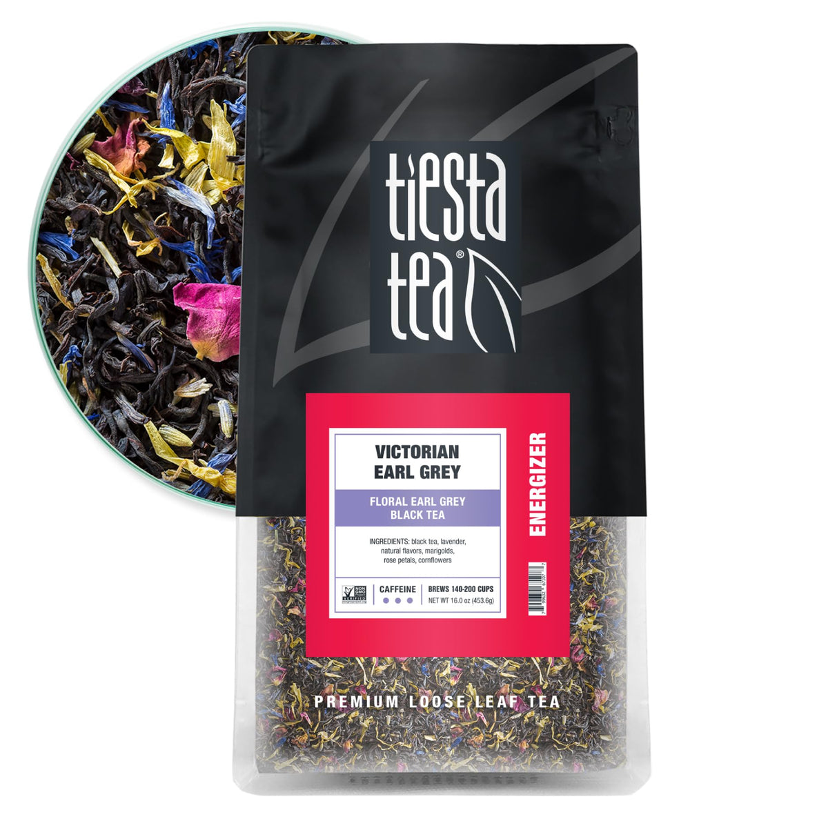 Tiesta Tea Victorian Earl Grey bulk pouch shown on counter for fresh brews