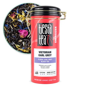 Tiesta Tea Victorian Earl Grey brew in a mug with bergamot aroma.