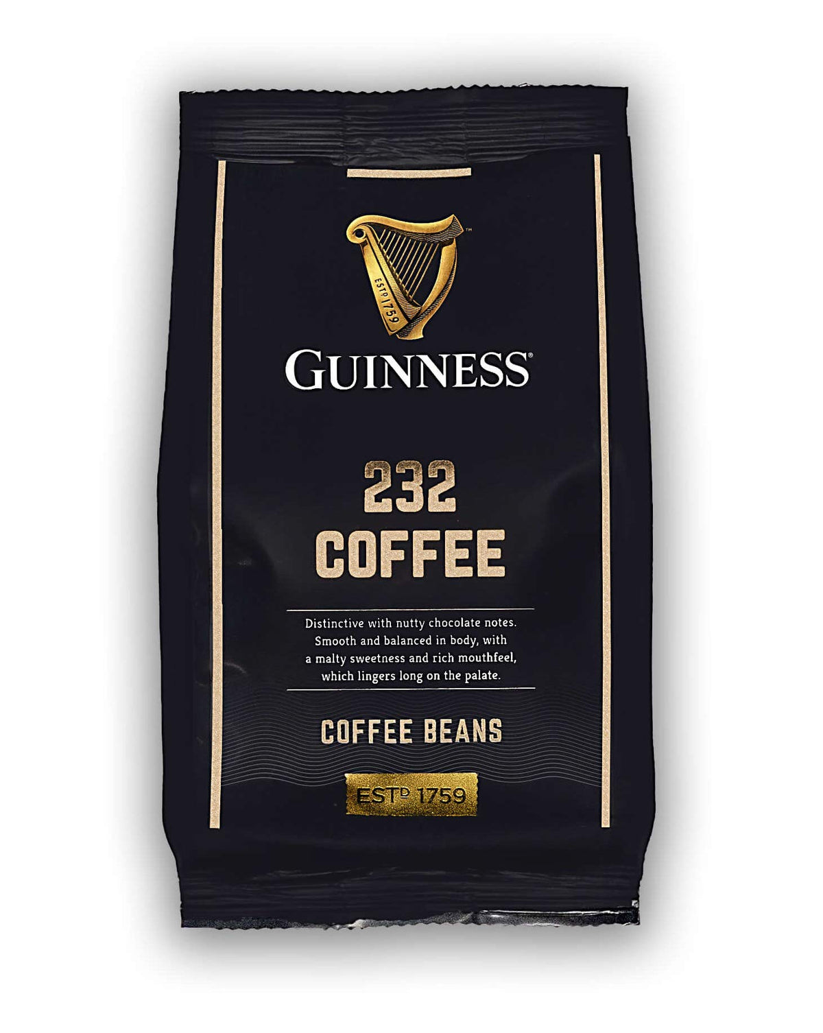 Tiki Tonga Guinness 232 Brew pack shot highlights premium whole beans for discerning coffee lovers