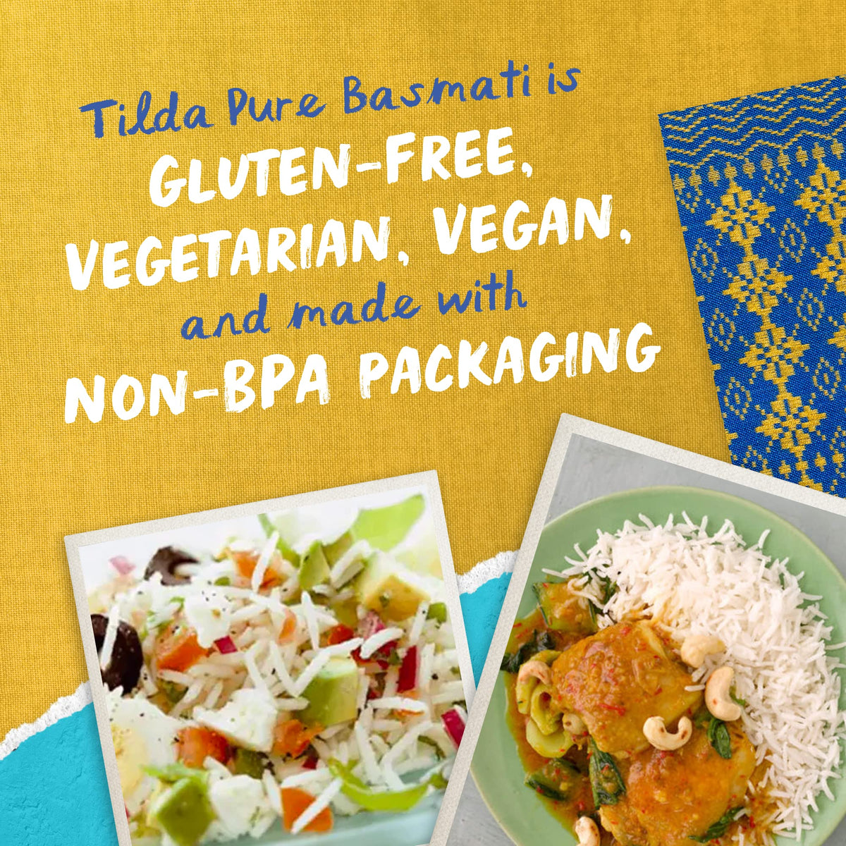Tilda packaging showing non-BPA resealable bag preserving freshness.