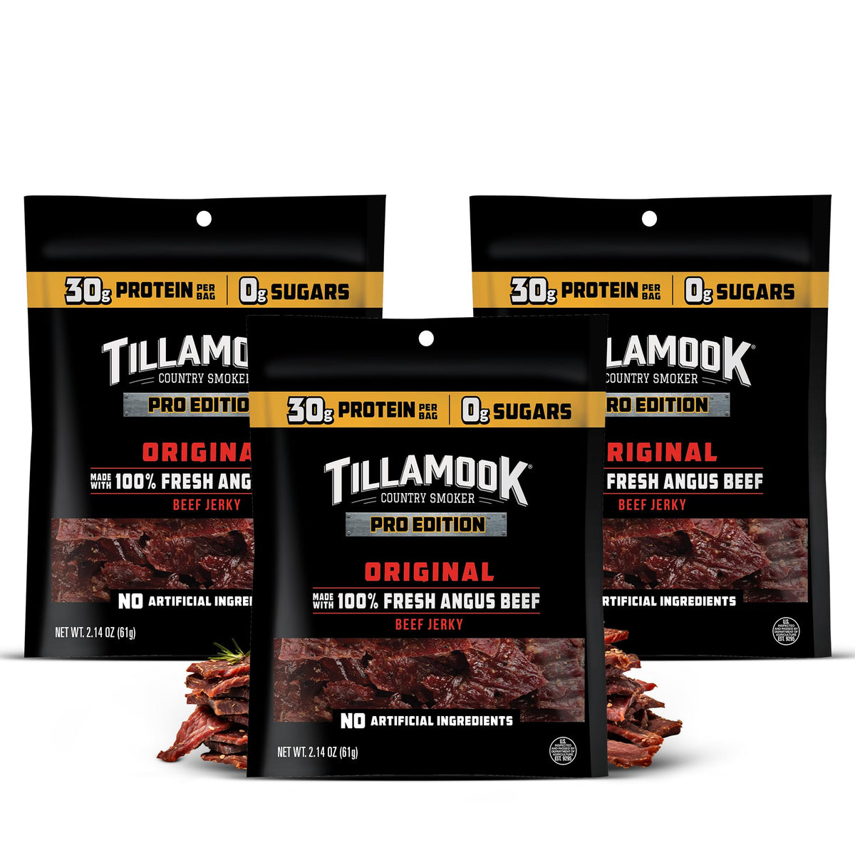 Tillamook PRO Edition Zero Sugar jerky pack ready-to-eat high-protein snack.