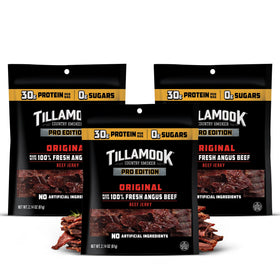 Tillamook PRO Edition Zero Sugar jerky pack ready-to-eat high-protein snack.