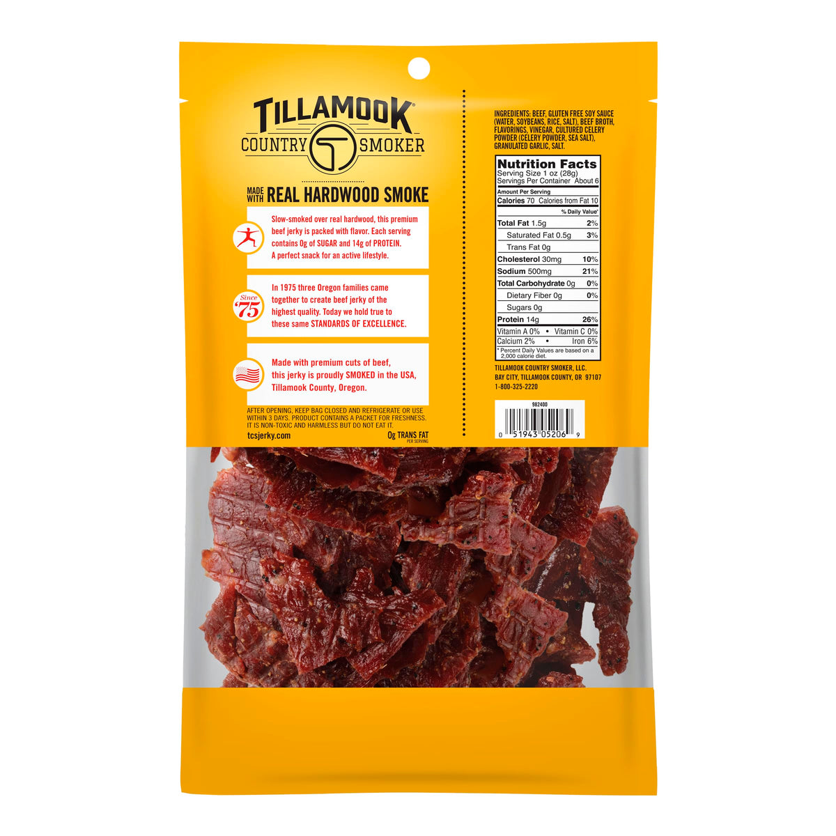 Tillamook Zero Sugar Original Beef Jerky slices on-the-go pack for easy, protein-rich snacking.