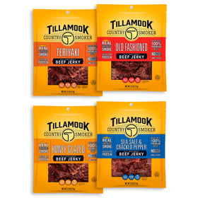 Tillamook Country Smoker beef jerky variety pack front view for on-the-go protein.