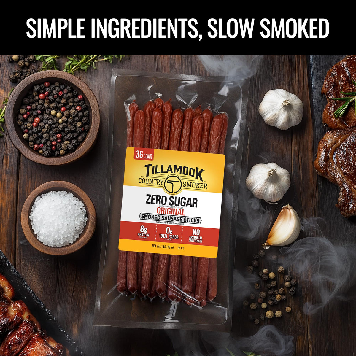 Tillamook Country Smoker bulk pack of 36 sticks on shelf for keto snacking