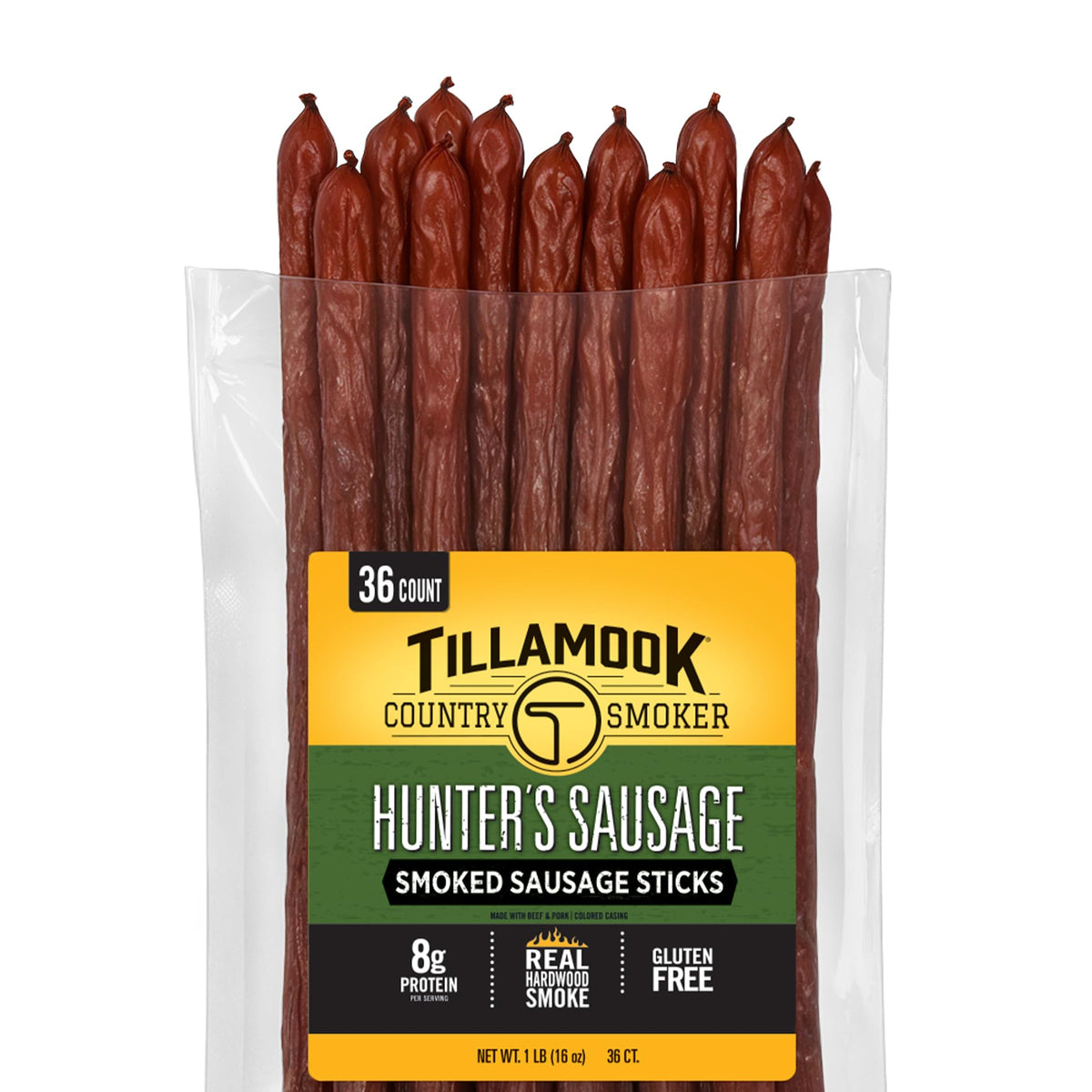 Tillamook Country Smoker Hunter's Sausage bulk pack front, keto friendly protein snack.