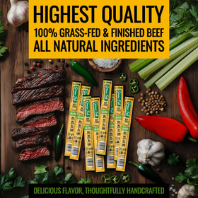 Individually wrapped beef sticks for convenient school, travel, or work snacking.