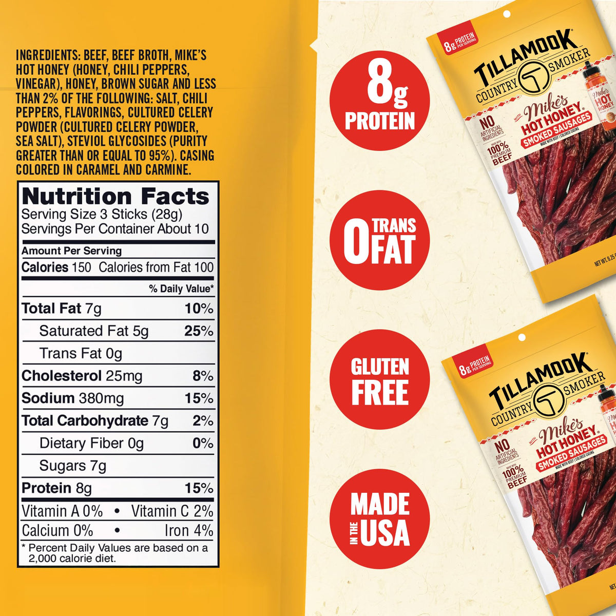 Tillamook Country Smoker 100% premium beef sausage with hardwood smoke quality