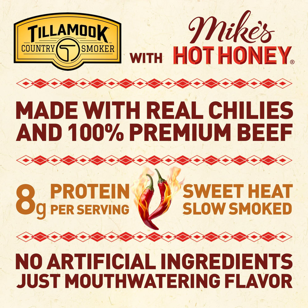 Tillamook Country Smoker Mikes Hot Honey beef sausage raw sticks ready for on-the-go protein