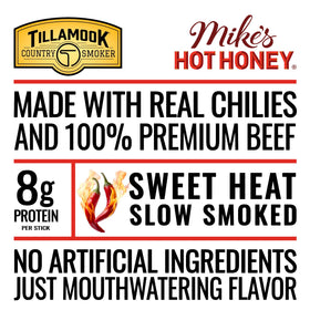 Tillamook Country Smoker Mike’s Hot Honey beef sticks individually wrapped for easy portability.