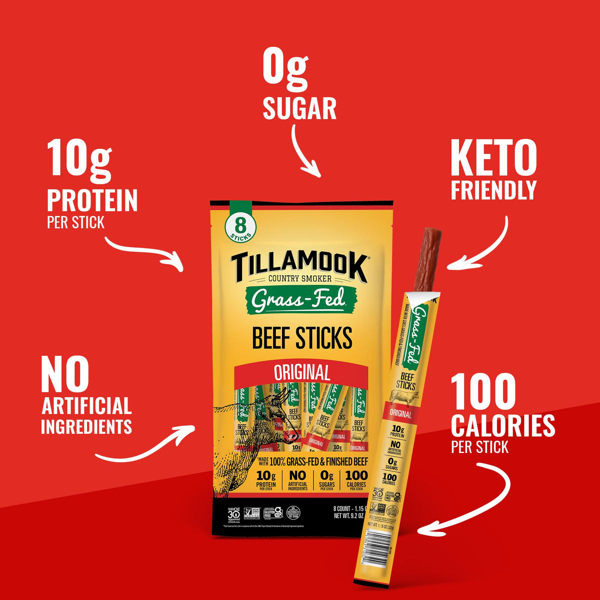 Tillamook Country Smoker Original Beef Stick close-up highlighting texture and natural ingredients