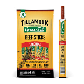 Tillamook Country Smoker Original Beef Stick front packaging showing zero sugar and high protein