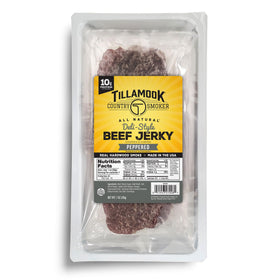 Tillamook Country Smoker Peppered Slab beef jerky packshot, bold flavor for tasty on-the-go snacking.