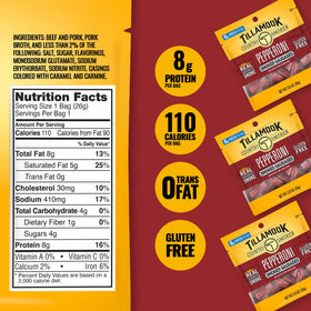 Tillamook Pepperoni Sausages deliver 8g protein per serving for lasting energy.