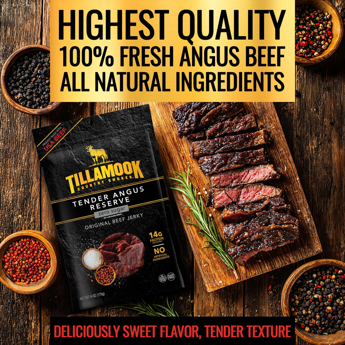 Tillamook Tender Angus Reserve jerky on-the-go scene underlines portability