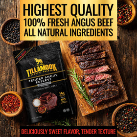 Tillamook Tender Angus Reserve jerky on-the-go scene underlines portability