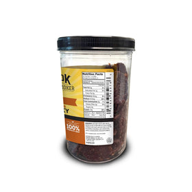 Close-up jerky slices showing chewy texture and teriyaki gloss from Tillamook Country Smoker.
