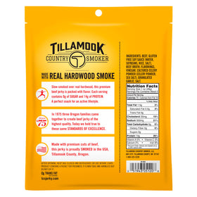 Tillamook Country Smoker zero sugar beef jerky original close-up texture showing quality beef.