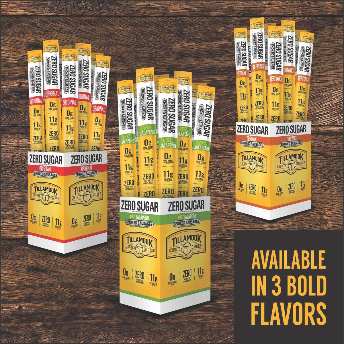 Tillamook zero sugar original sausage stick close-up, high-protein portable snack