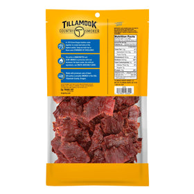 Close-up of Tillamook jerky showing rich hardwood smoke flavor.