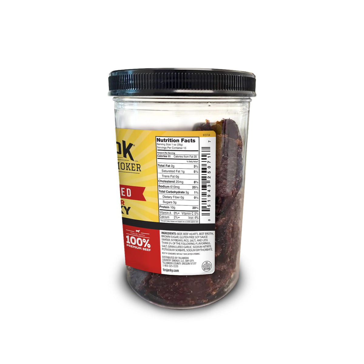 Tillamook jerky close-up shows hardwood-smoked flavor and chewy texture