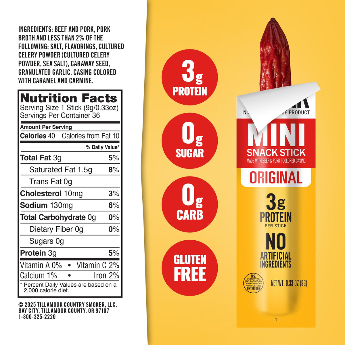 Tillamook Original Mini Smoked Sausages individually wrapped for mess-free on-the-go snacking.