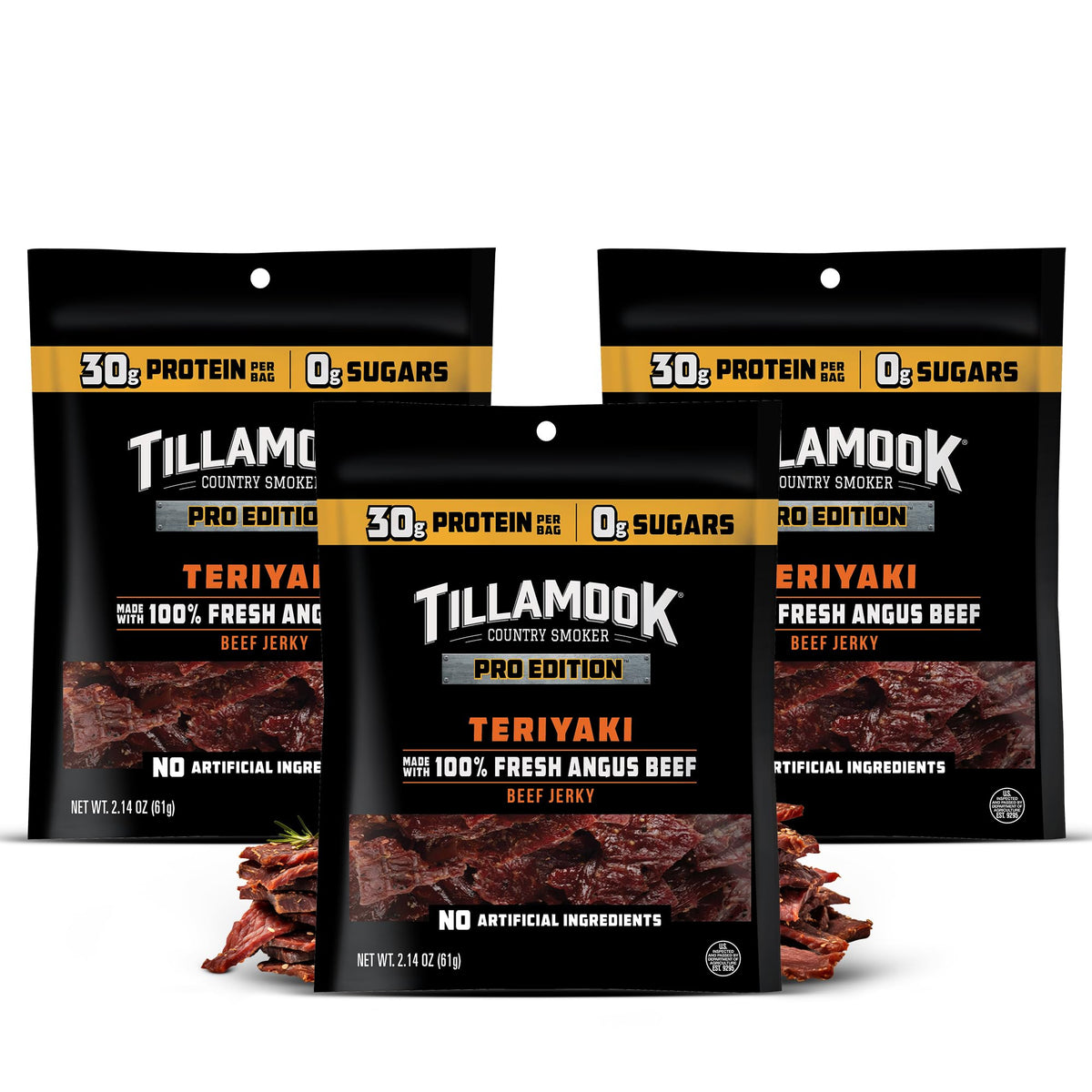 Tillamook Country Smoker PRO Edition Zero Sugar Teriyaki jerky, protein-packed on-the-go snack