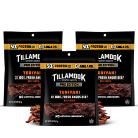 Tillamook Country Smoker PRO Edition Zero Sugar Teriyaki jerky, protein-packed on-the-go snack
