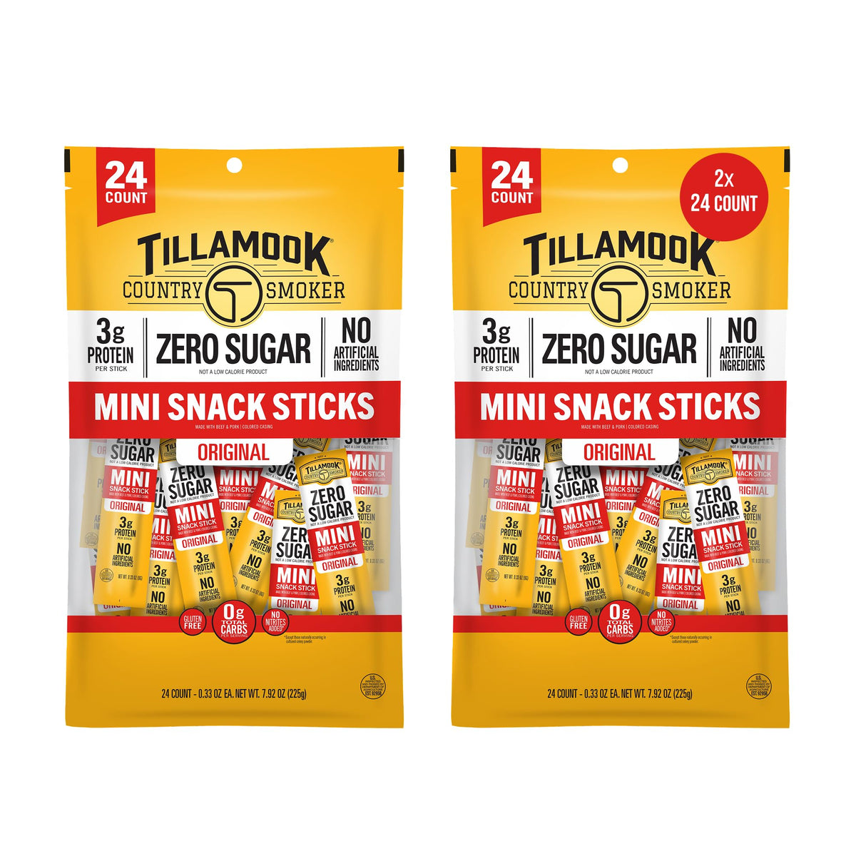 Tillamook Zero Sugar Original Mini Smoked Sausages in a ready-to-eat pack for lunches.