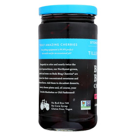 Tillen Farms Bada Bing cherries jar-back view, natural sweetness from the Pacific Northwest.