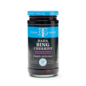 Tillen Farms Bada Bing cherries jar, pitted with stems, ideal for snacking