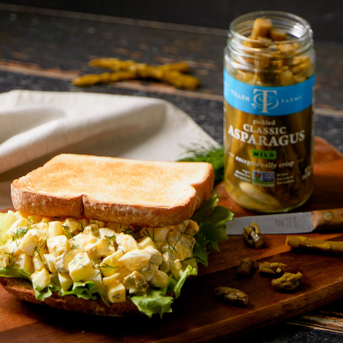 Tillen Farms Mild Pickled Asparagus garlic-note enhances antipasti flavor