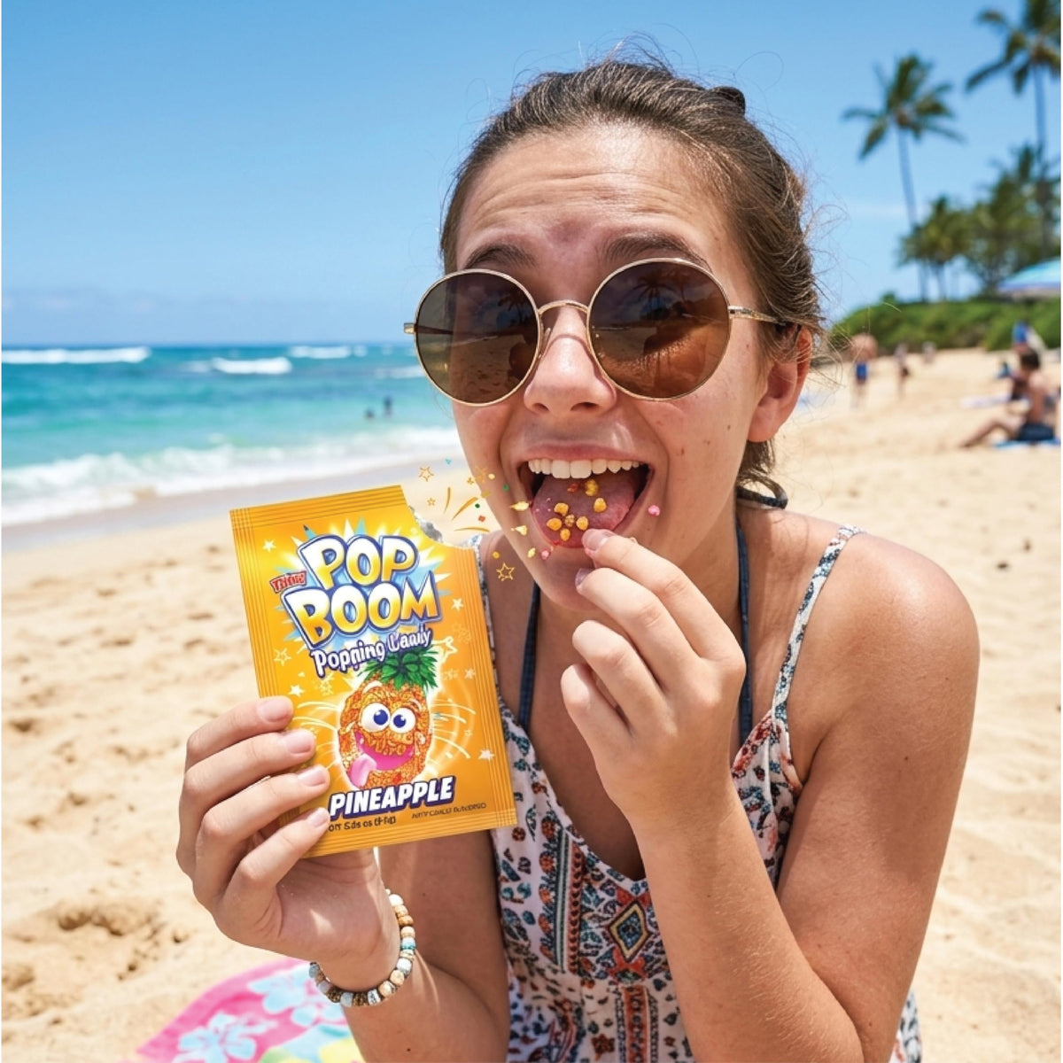 TILTAY POP BOOM blue raspberry flavor, vibrant color and fizz.