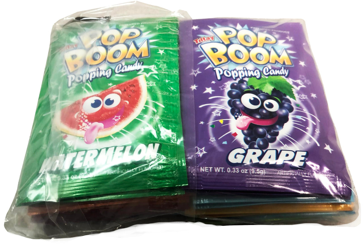 TILTAY POP BOOM green apple popping candy close-up, playful topping for treats.