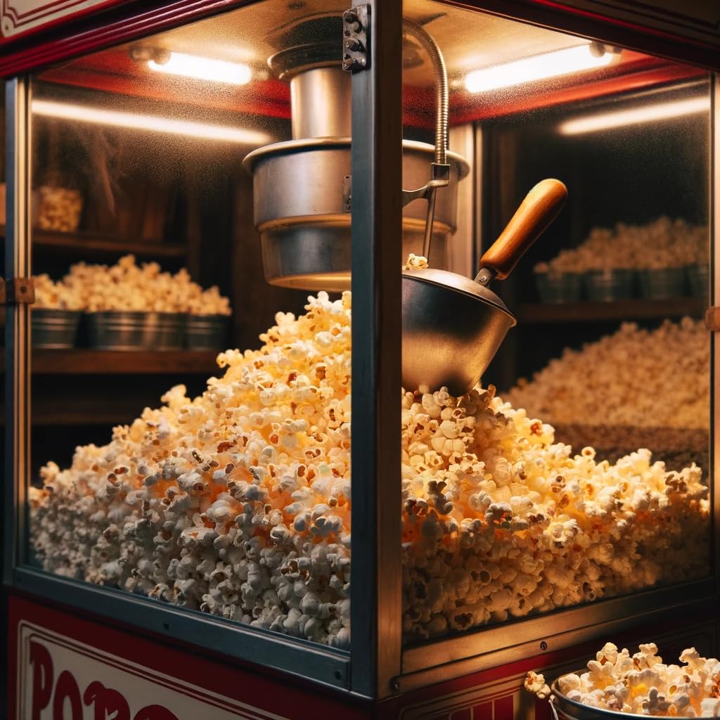 Popcorn machine setup with Carnival King kit for quick batches.