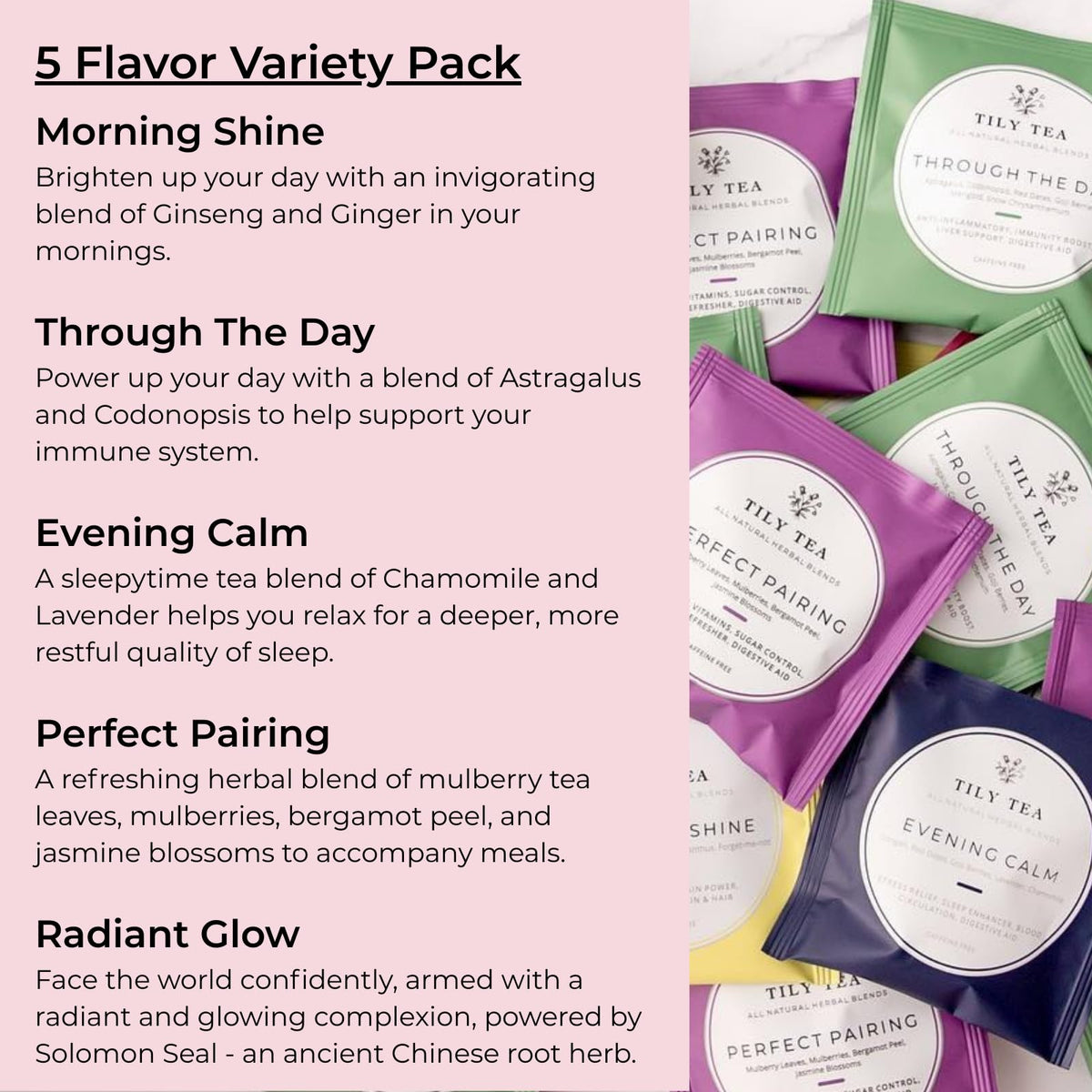 Tily Tea Through the Day tea bag supports steady daytime focus